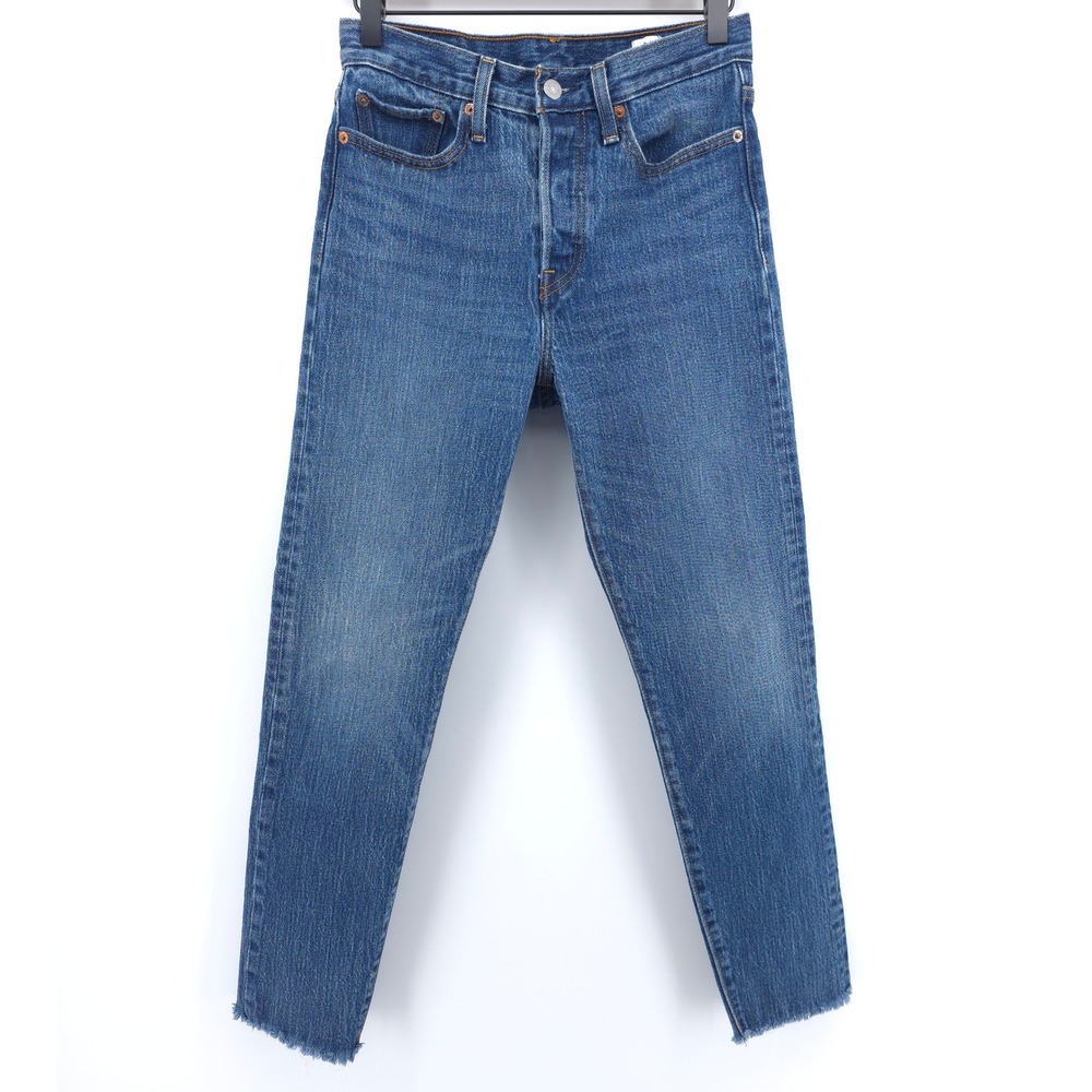 Levi's Womens Jeans 501 Skinny 27 Blue White Oak Cone Denim High Waisted Raw Hem